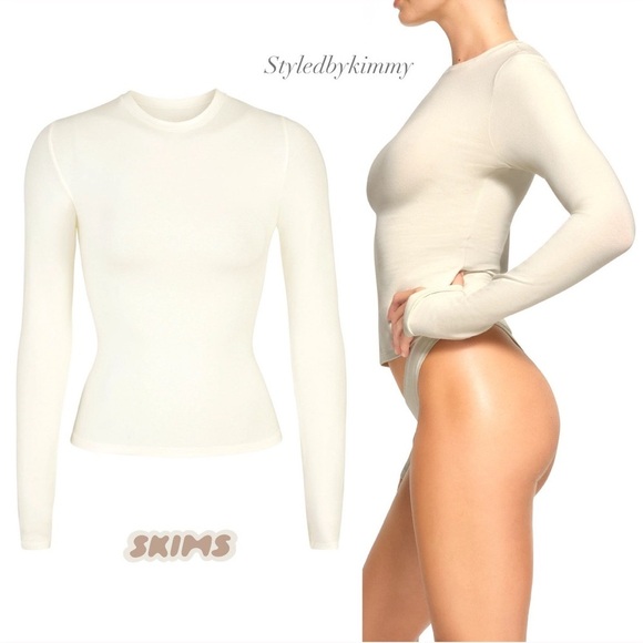 SKIMS COTTON JERSEY LONG SLEEVE T-SHIRT | BONE - XXS NWT NEW - Picture 6 of 6